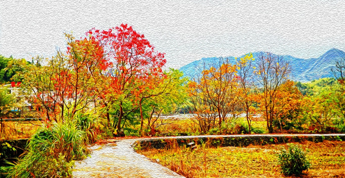 高清田野风景油画