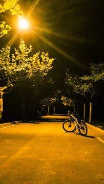 灯光下的自行车