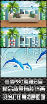 卡通沙滩背景墙