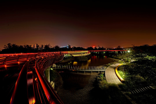 金华彩虹桥燕尾洲夜景全景