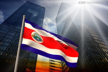 摩天大楼看哥斯达黎加国旗