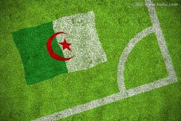 足球场角落的阿尔及利亚国旗