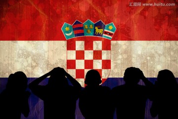 对克罗地亚国旗影响球迷的剪影