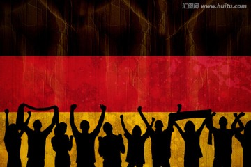 影响德国国旗足球支持者的剪影