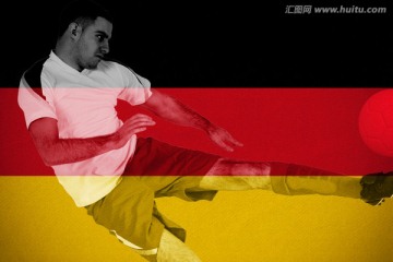 德国国旗和适合踢足球运动员