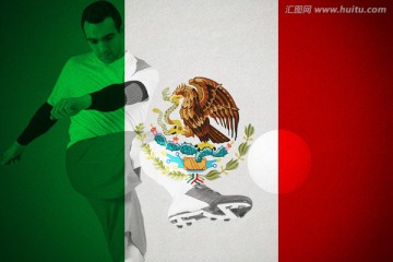 墨西哥国旗下踢球的足球运动员
