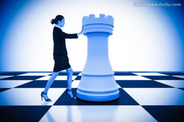 商人推着象棋的复合形象