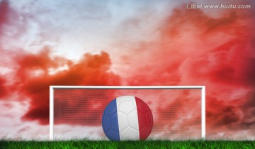 草地上的法国足球与球门