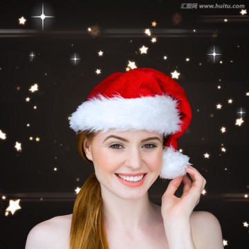 女人戴着圣诞帽的复合形象