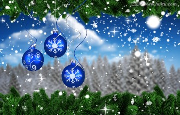 冷杉树枝和圣诞彩球