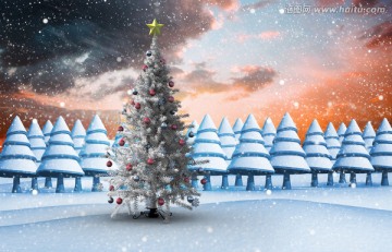 雪景中的圣诞树