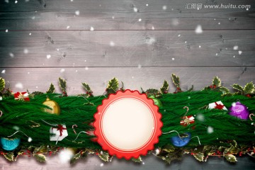 冷杉枝圣诞装饰花环复合图像