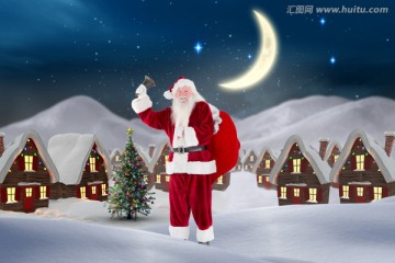 圣诞老人摇着铃铛的合成图像