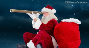 圣诞老人使用望远镜的复合形象