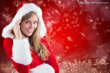 女人穿着圣诞装微笑的复合形象
