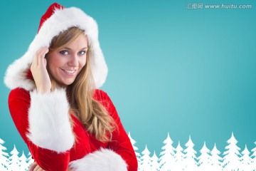 女人穿着圣诞装微笑的复合形象