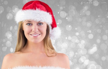 女人戴着圣诞帽的复合形象
