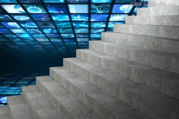 蓝色屏幕拼贴和楼梯