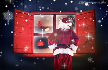 圣诞老人背对着镜头的复合形象