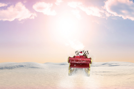 圣诞老人坐雪橇车飞行的复合形象