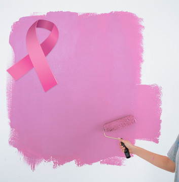 粉红色的墙与丝带宣传乳腺癌