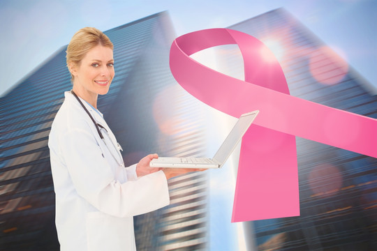 医生和乳腺癌标识的复合形象