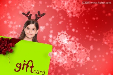 圣诞节抱着卡片的女孩