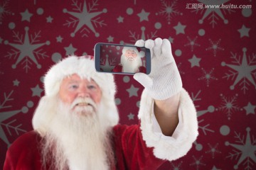 圣诞老人拿着手机自拍的复合形象