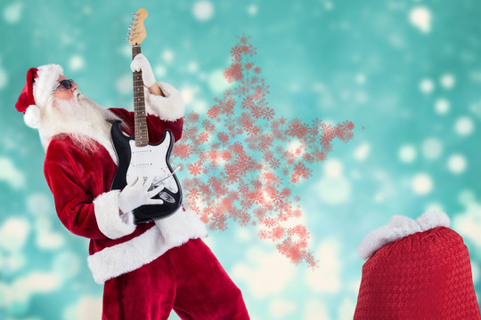 圣诞老人弹电吉他的复合形象
