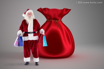 圣诞老人拎着购物袋的复合形象