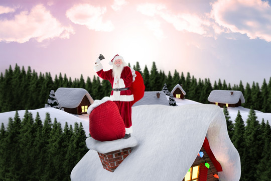 屋顶上圣诞老人的复合形象
