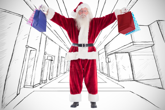圣诞老人拎着购物袋的复合图像