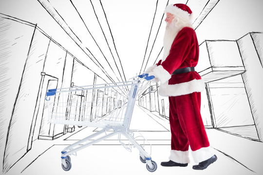 圣诞老人推购物车的复合形象