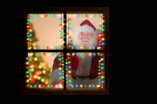 圣诞老人看着窗外的复合形象