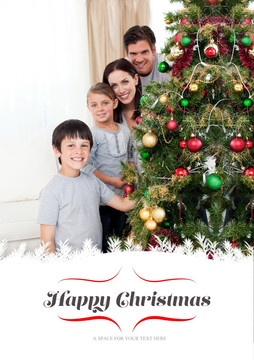 一家人站在圣诞树旁的复合形象