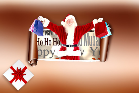 圣诞老人拎着礼物袋的复合图像