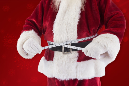 圣诞老人拿皮尺量腰围的复合形象