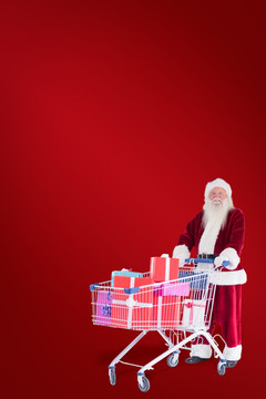 圣诞老人推着购物车的复合形象