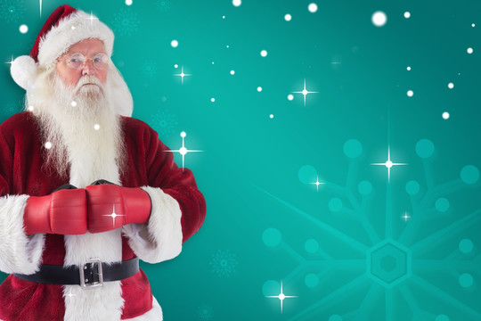 圣诞老人戴着拳击手套的复合形象