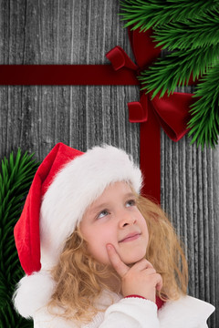圣诞节戴着圣诞帽的小女孩