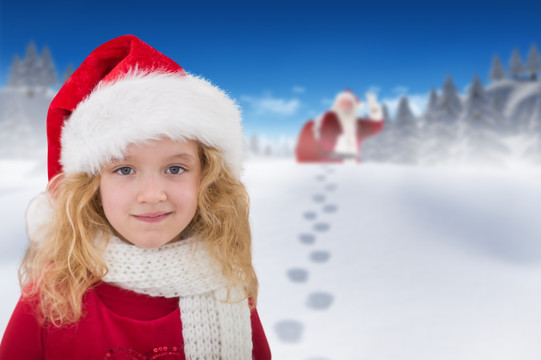 小女孩穿着圣诞装的复合形象