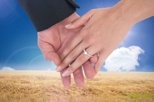 夫妇拉着戴着结婚戒指的手