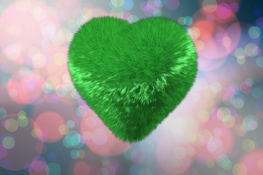 绿色心脏对光的蓝色发光点