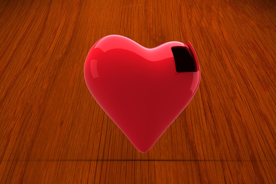 红色心在木板上