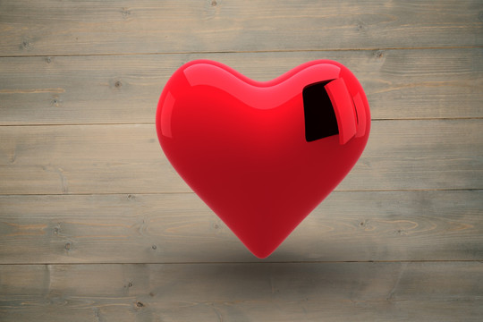 红色的心在灰色木板上