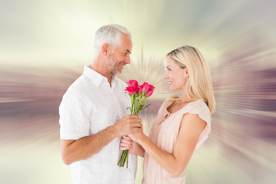 男人送花给女人的复合形象