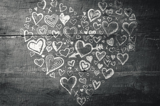 爱心印在木板上