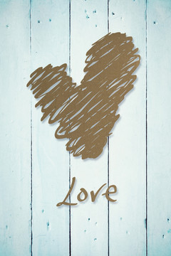爱你的心在蓝色的木板