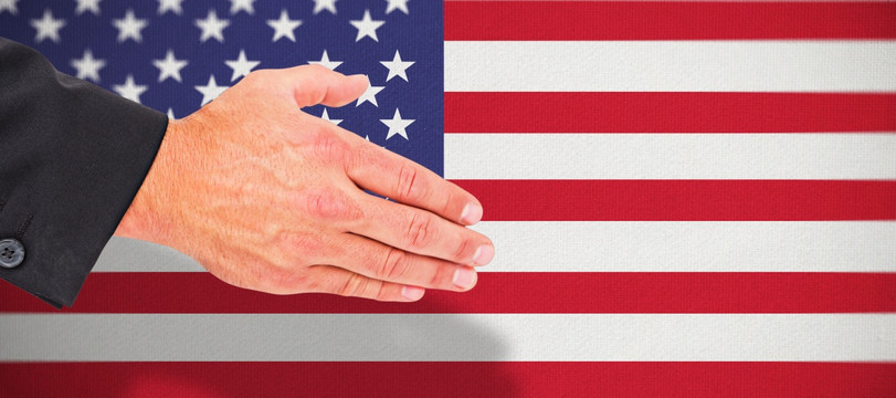 美国国旗与手