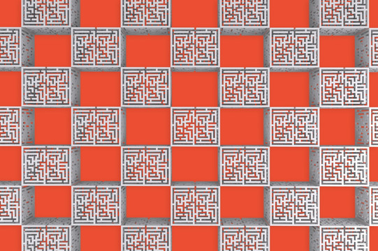红色背景的迷宫立方体